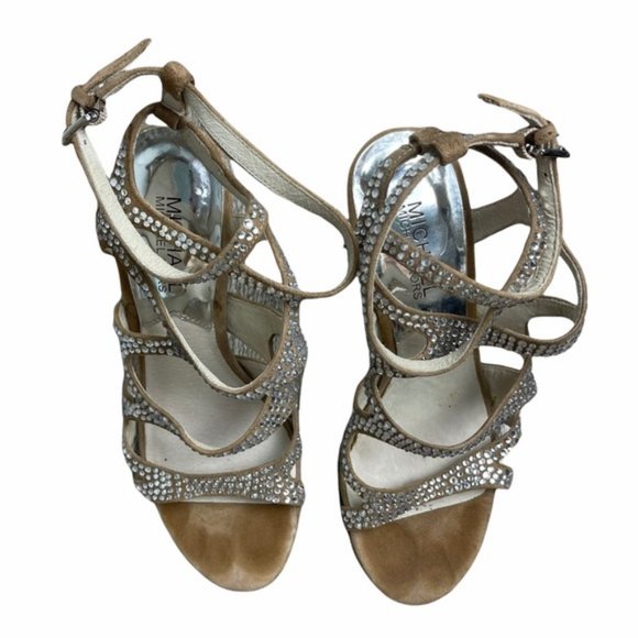 MICHAEL Michael Kors Jeweled Bling Strappy Brown Suede Slingback Stiletto Size6M - Picture 5 of 11